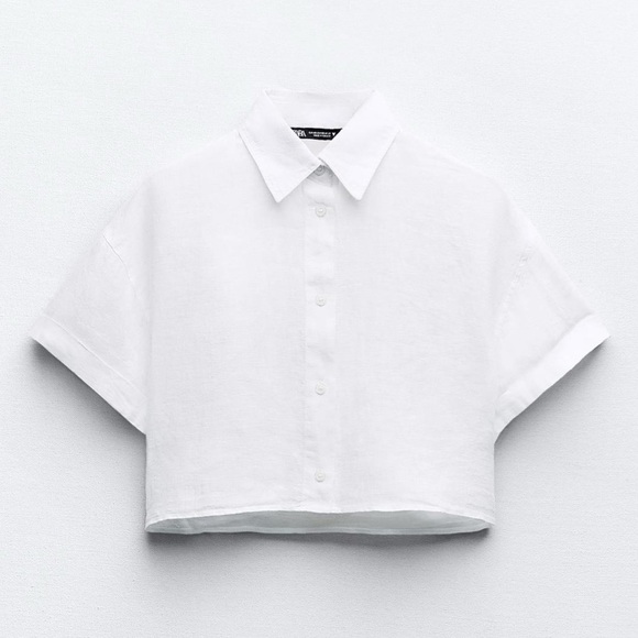 ZARA NWT Cropped 100% Linen Shirt Size M - Picture 8 of 9